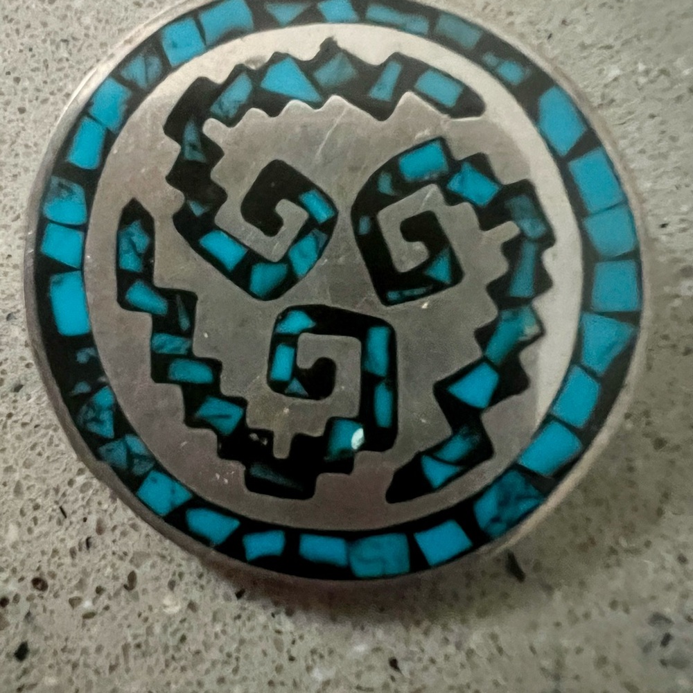 Vintage Mexican 925 Silver Blue Stone Brooch